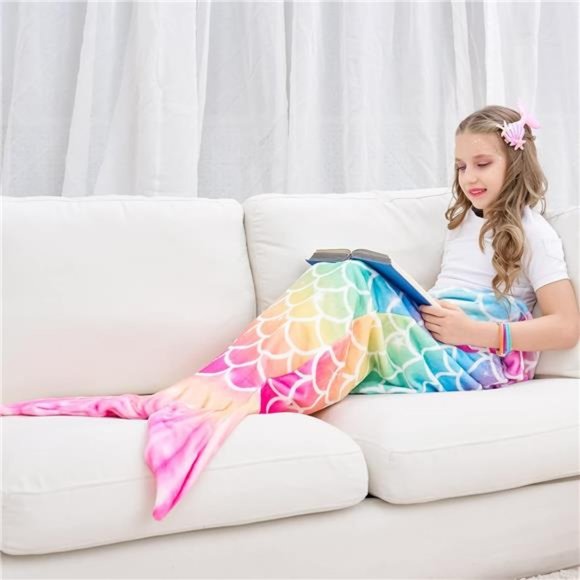 Mermaid Tail Blanket -Wearable Mermaid Soft Blanket with Sequin Hairpin Bracelet - Picture 3 of 6